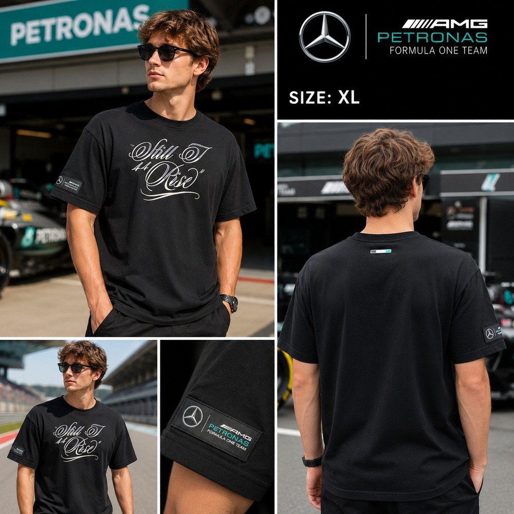 Mercedes AMG Petronas F1 Lewis Hamilton Still‎ I Rise 44 T-Shirt Mens XL Black